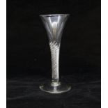A hand blown stem twisted reproduction 18th Century wine cordial glass