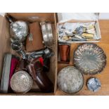 A collection of silver plate, EPNS, base metal and pewter to include: set of three spirit flasks