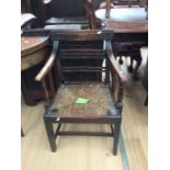 George III oak single arm/carver chair, with reeded seat