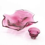 Murano red glass bowl plus small red glass bowl