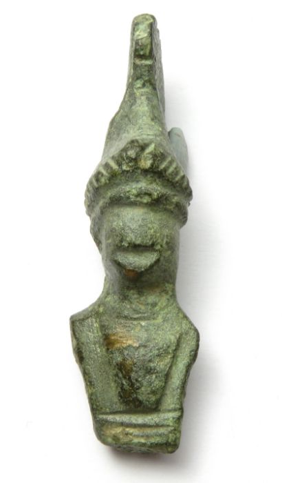 Roman Minerva Handle.   Circa, 2nd-4th century AD. Copper-alloy, 12.0 g, 37mm x 15mm. A bronze - Image 2 of 4