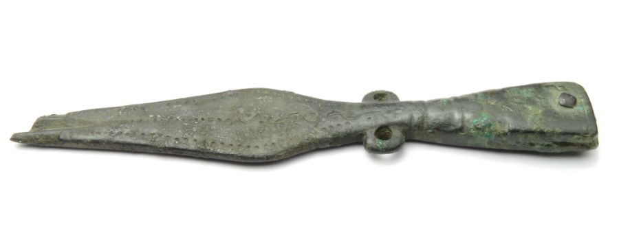 Roman Strap-End  Circa, 4th century AD. Copper-alloy, 70 mm x 17 mm. 10.6 g. A cast bronze strap end - Image 2 of 4