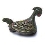 Roman chicken brooch. A three-dimensional zoomorphic plate brooch in the form of a chicken, the