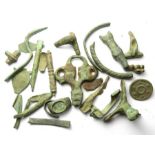 Roman Group  An accumulation of bronze artefacts including, brooches, jewellery fragments and