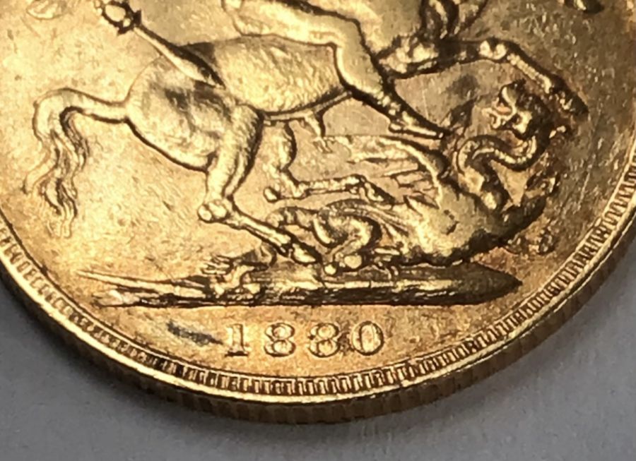 Victoria 1880 Young Head Sovereign, Horse with short tail but with no BP. - Image 3 of 3