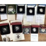 Royal Mint Silver Proof Coins in Original Cases with Certificates, including 1972 Crown, one