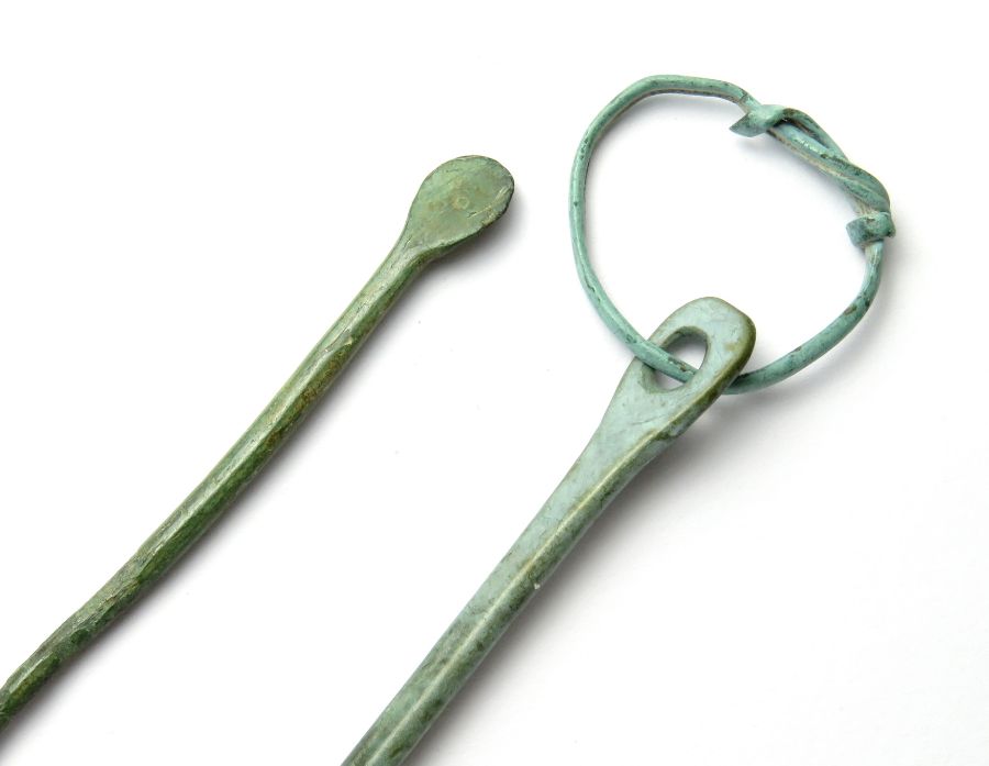 Roman Cosmetic Implements.  Circa, 1st-2nd century AD. Copper-alloy, 108mm & 118mm. A pair of - Image 3 of 3