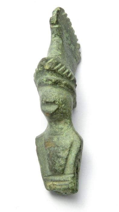 Roman Minerva Handle.   Circa, 2nd-4th century AD. Copper-alloy, 12.0 g, 37mm x 15mm. A bronze