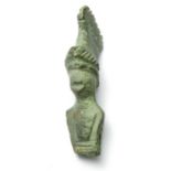 Roman Minerva Handle.   Circa, 2nd-4th century AD. Copper-alloy, 12.0 g, 37mm x 15mm. A bronze