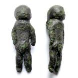 Iron age bronze anthropomorphic pendant in the form of a nude male figure wearing a collar or torc