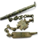 Viking Pin Set  Circa, 11th century AD. Copper-alloy, Pin:125mm x 8mm, chain: 165mm. 20.6g.