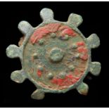Roman Brooch  Circa, 2nd century AD. Copper-alloy, 2.81 g, 33.51 mm. A circular plate brooch with