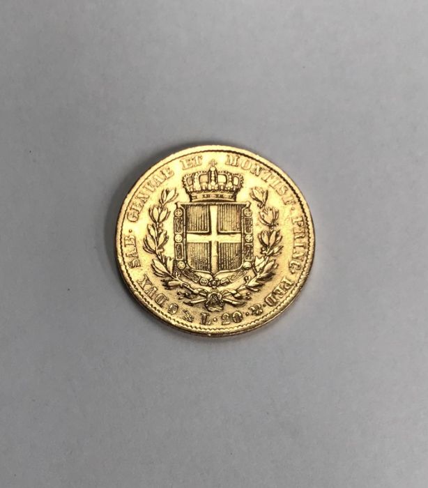 Italian States, Kingdom of Sardinia Gold 20 Lira  1842. - Image 2 of 2