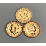 Three Half Sovereigns 1898, 1912 and 2002.