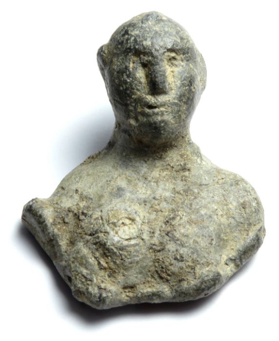 Roman bust of a wrestler steelyard weight. A cast lead-alloy steelyard weight in the form of a