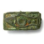 Roman Plate Brooch.  Circa 2nd century AD. Copper-alloy,  5.73 g, 32.29 mm. A rectangular brooch