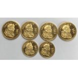 Pobjoy Hallmarked 9ct Gold Medallic Coins of  Four full and two half Commemorating the Ship The