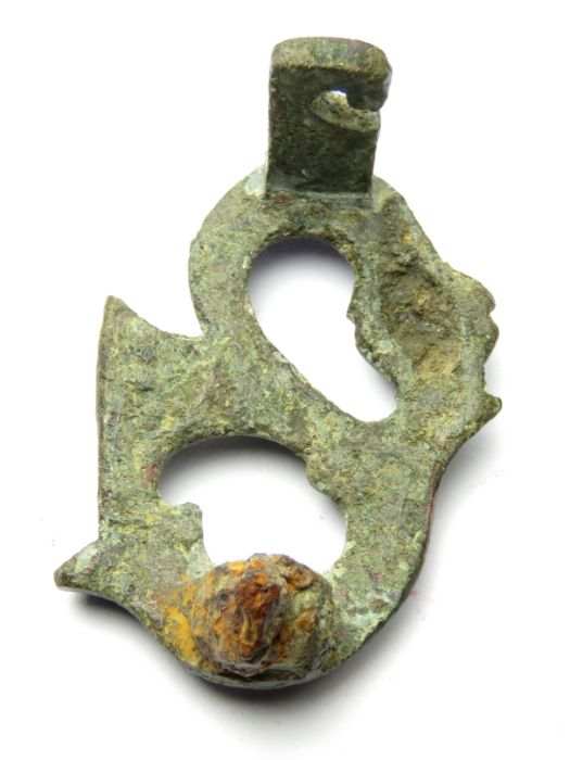 Roman 'Trumpet style' openwork plate brooch with tinned surfaces. Circa 2nd century AD. 33mm x 25mm, - Image 3 of 3
