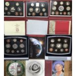 Proof year sets, two 1999 sets one deluxe, 2003, 1996, 2001, 2000, £5 coins Millennium , Diana &