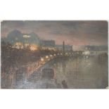 G (?) Hyde ( late 19th/20th century) The Embankment by night with Cleopatra's Needle. Oil on