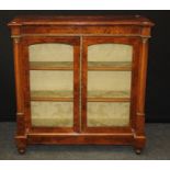 A Victorian burr walnut, gilt metal mounted , boxwood inlaid and strung bookcase, the inverted