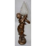 After Auguste Moreau 1834-1912 French A gilt spelter figure of a young woman adapted as a lamp