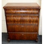 A mid 19th century North European mahogany chest of large size having four graduated long drawers,