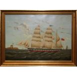 19th century English School A three masted Clipper in full sail Oil on canvas, 48 x 68cm