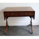 A Regency period sofa table  H: 70cm, L: 74cm, W: 44cm, 89cm (with flaps open) all approx.