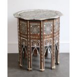 An early 20th Century Syrian decagonal bone, mother of pearl and hardwood parquetry occasional