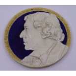An interesting Leeds pottery plaque Sir Henry Irving  good condition impressed mark verso, diameter: