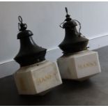 A pair of late 19th cent opaline lamps From Mann Brewery in Whitechapel