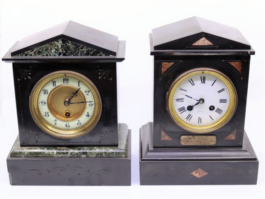 Two 19th cent black slate clocks