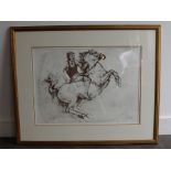 A drawing, a man on horse by Susan Crawford.