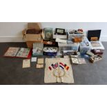 A WW1 embroidery, coins, bank notes, toys a large collection of items