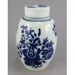 An eighteenth century blue and white transfer-printed porcelain Caughley floral pattern barrel-
