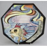 A twentieth century Black Ryden Pottery puffer fish pattern octagonal plate. 24 cm wide. (1)