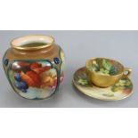 An early twentieth century Royal Worcester squat vase painted with blackberries together with a