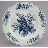 An eighteenth century blue and white transfer-printed porcelain Worcester Pinecone pattern plate, c.