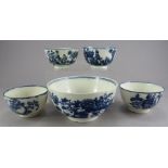 A group a eighteenth century blue and white transfer-printed porcelain Worcester and Caughley tea