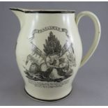 An early nineteenth century creamware transfer-printed in black Liverpool-shape commemorative jug,