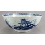 A mid to late eighteenth century blue and white hand-painted bowl, possibly Worcester, c. 1770. It