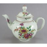 An eighteenth century hand-painted porcelain Worcester globular-shaped teapot and cover, c. 1760. 19