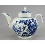 An eighteenth century blue and white transfer-printed porcelain Worcester Fence pattern teapot and