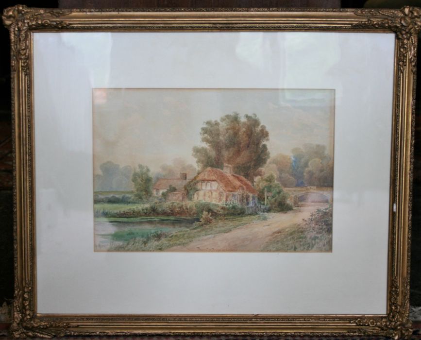 J. HORROCKS (British) watercolour, 'Ragged Staff Bridge in Coventry' a view of a country cottage,