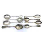 Three George V silver serving spoons, monogramed handles, hallmarked Sheffield 1918 by J.R.,