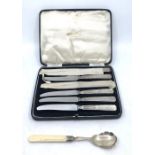 A cased set of Edward VIII silver handled fruit knives together with an ivory handled silver