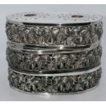 A set of three Topazio Casquinha plated food warmers pierced with fruiting vine, stamped marks,