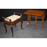 An Edwardian circular mahogany and line inlaid occasional table, D59cm, a small oak Sutherland table