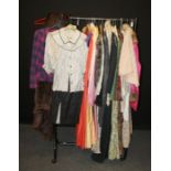 A collection of vintage and later lady's costume including an Indira pink silk fur trimmed jacket,